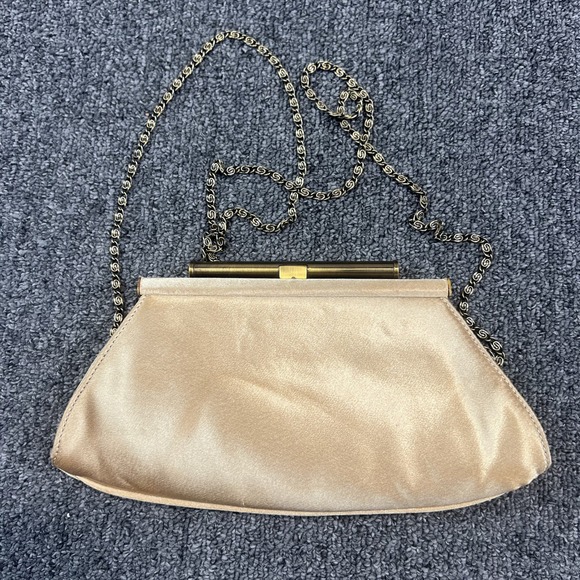 Carlo Fellini Vintage Evening Clutch Bag Gold Satin Chain Strap Wedding Glam — photo 3